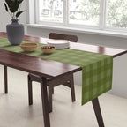 Gingham Check Pattern in Olive and Moss Green Table Runner Gallery Image 2