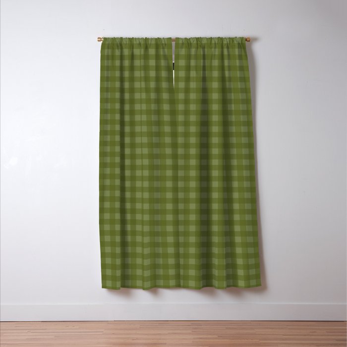 Gingham Check Pattern in Olive and Moss Green Window Curtain Gallery Image 3
