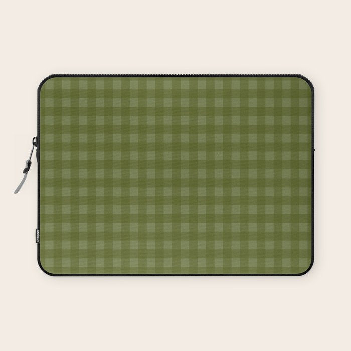 Gingham Check Pattern in Olive and Moss Green Laptop Sleeve Gallery Image 1