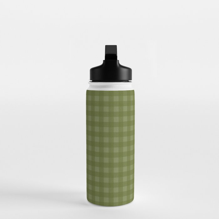 Gingham Check Pattern in Olive and Moss Green Water Bottle Gallery Image 3