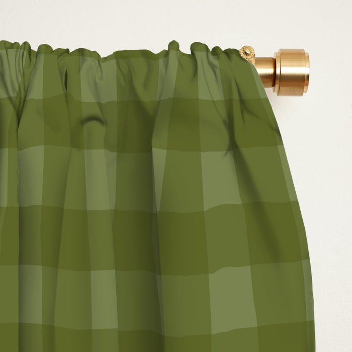 Gingham Check Pattern in Olive and Moss Green Window Curtain Gallery Image 2