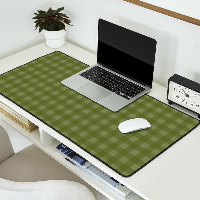 Gingham Check Pattern in Olive and Moss Green Desk Mat Gallery Image 2