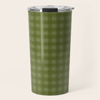 Gingham Check Pattern in Olive and Moss Green Travel Mug Gallery Image 1