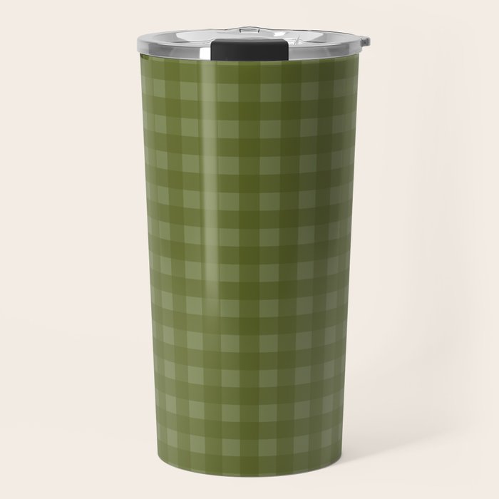 Gingham Check Pattern in Olive and Moss Green Travel Mug Gallery Image 1