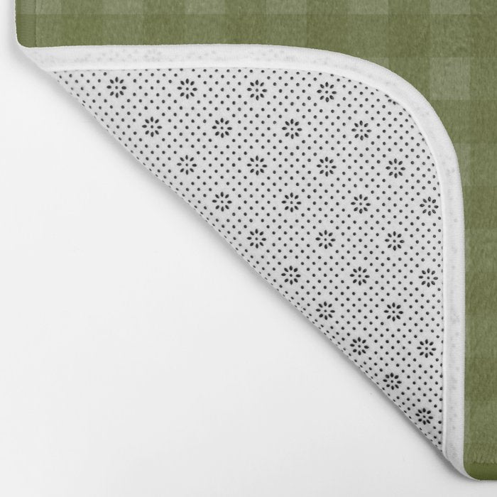 Gingham Check Pattern in Olive and Moss Green Bath Mat Gallery Image 2