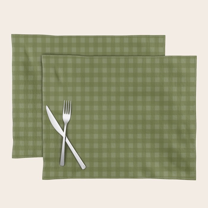 Gingham Check Pattern in Olive and Moss Green Placemat Gallery Image 1