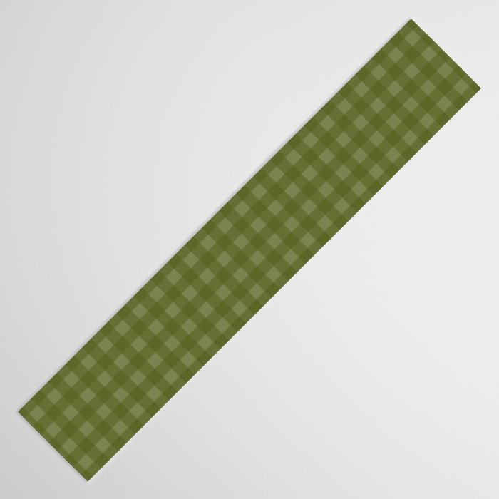 Gingham Check Pattern in Olive and Moss Green Table Runner Gallery Image 3