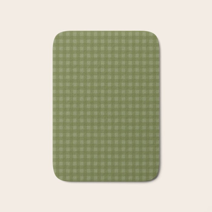 Gingham Check Pattern in Olive and Moss Green Bath Mat Gallery Image 1