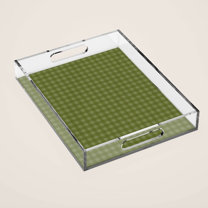 Gingham Check Pattern in Olive and Moss Green Acrylic Tray Gallery Image 1