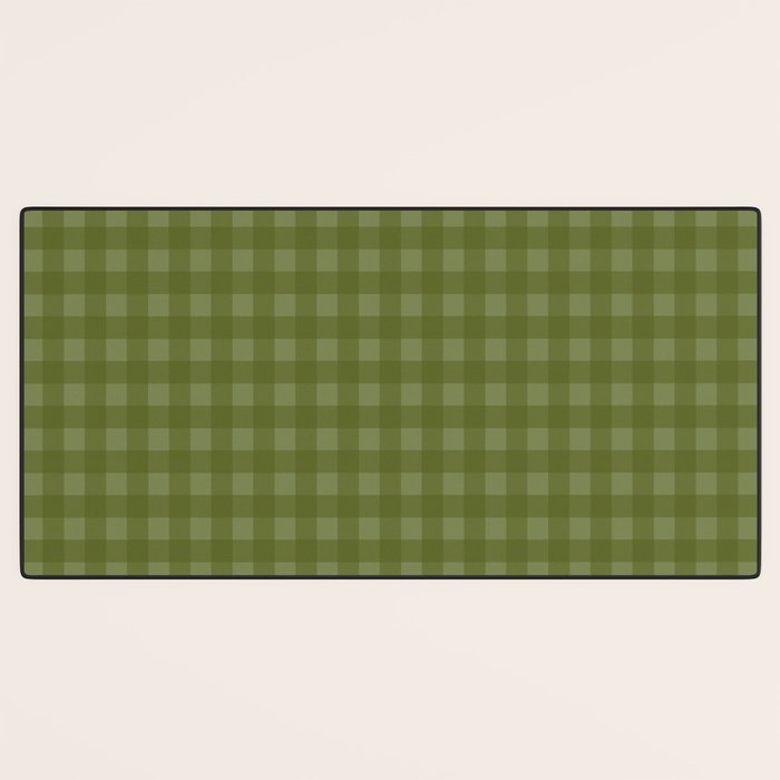 Gingham Check Pattern in Olive and Moss Green Desk Mat Gallery Image 3