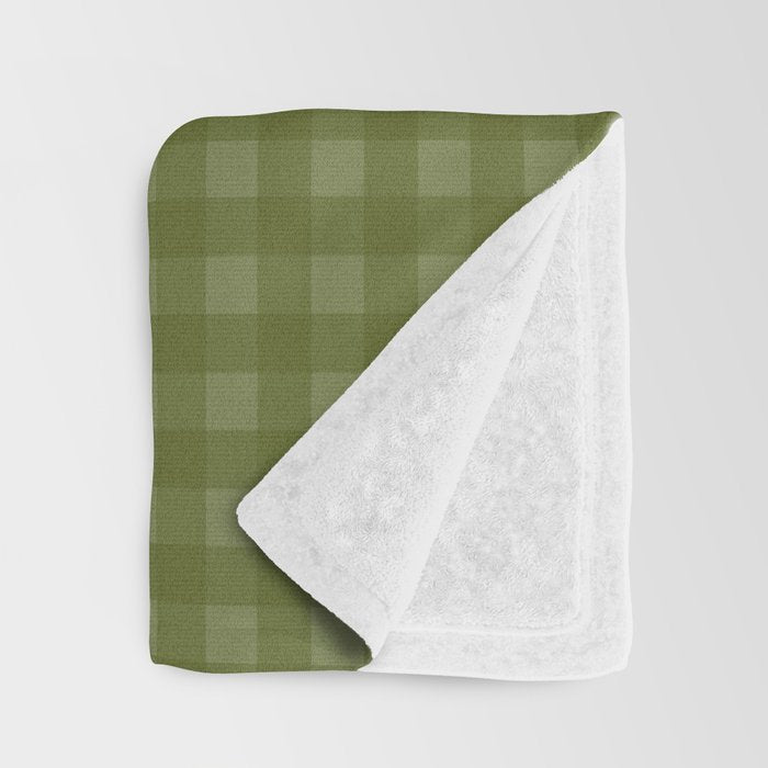 Gingham Check Pattern in Olive and Moss Green Throw Blanket Gallery Image 3