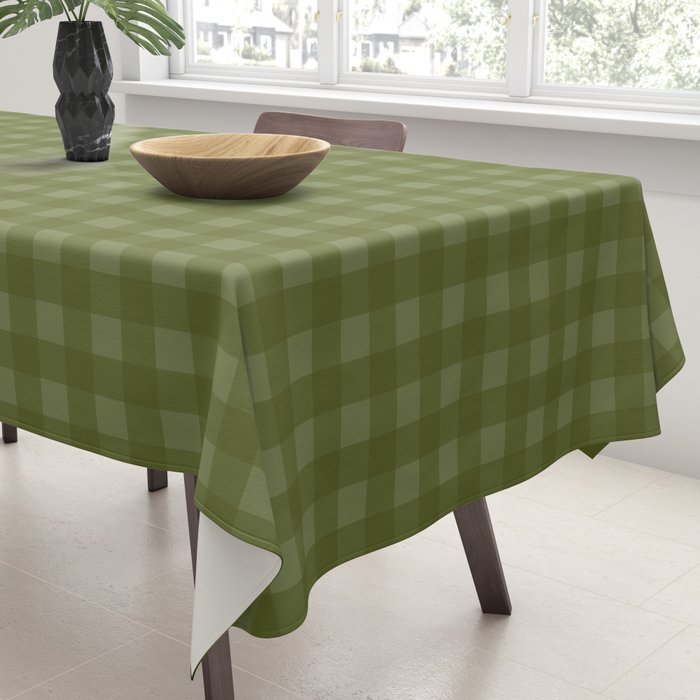 Gingham Check Pattern in Olive and Moss Green Tablecloth Gallery Image 3
