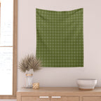 Gingham Check Pattern in Olive and Moss Green Wall Tapestry Gallery Image 2