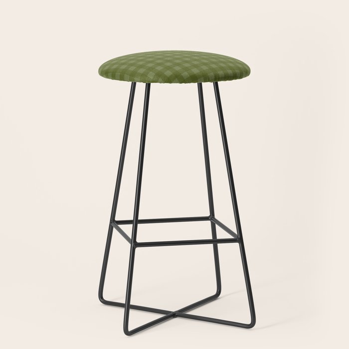 Gingham Check Pattern in Olive and Moss Green Stool Gallery Image 1
