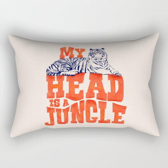 My Head is a Jungle-Tiger typography Rectangular Pillow Gallery Image 1