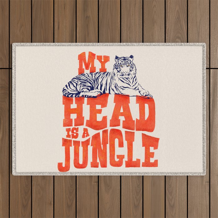 My Head is a Jungle-Tiger typography Outdoor Rug Gallery Image 1
