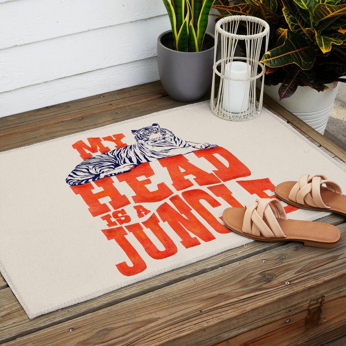 My Head is a Jungle-Tiger typography Outdoor Rug Gallery Image 2