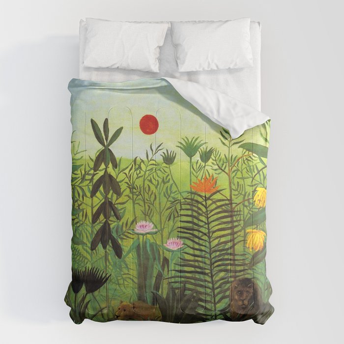 Henri Rousseau "Exotic Landscape with Lion and Lioness in Africa" Comforter Gallery Image 1