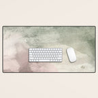 Abstract blush pink green white watercolor brushstrokes Desk Mat Gallery Image 1