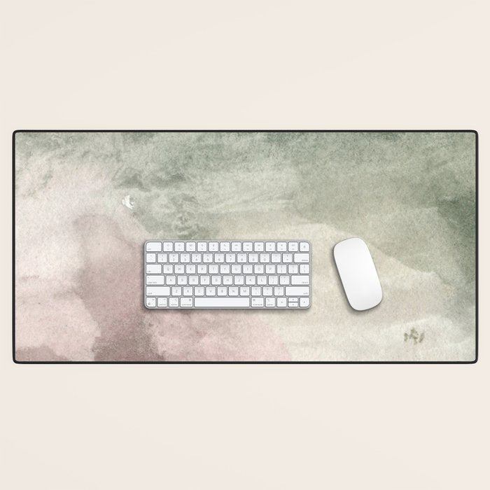 Abstract blush pink green white watercolor brushstrokes Desk Mat Gallery Image 1