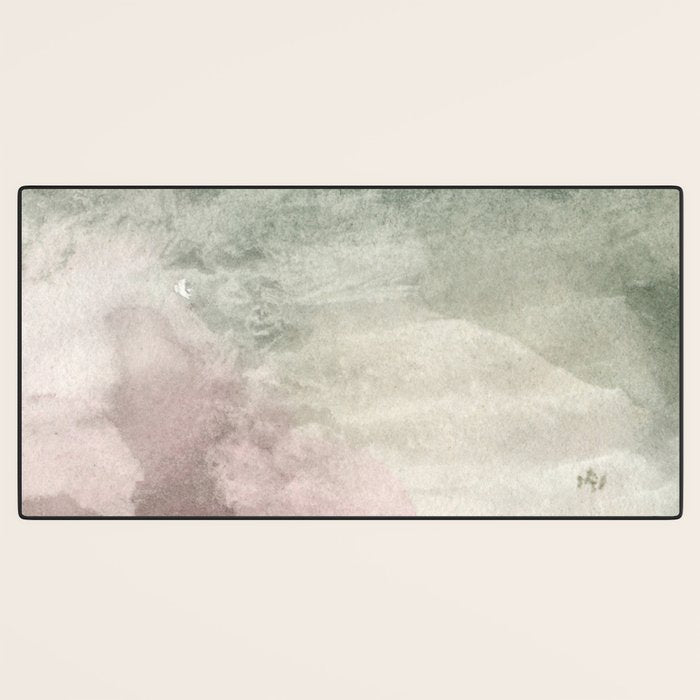 Abstract blush pink green white watercolor brushstrokes Desk Mat Gallery Image 3