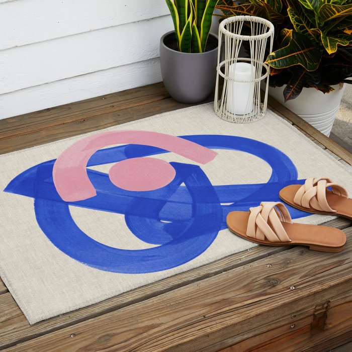 Pink And Blue Round Orbit Outdoor Rug Gallery Image 2