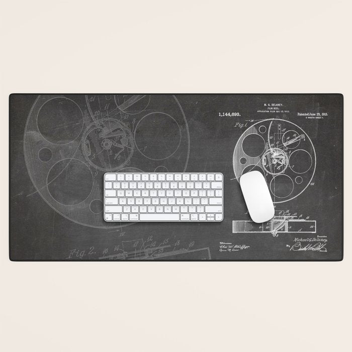 Film Reel Patent - Classic Cinema Art - Black Chalkboard Desk Mat Gallery Image 1
