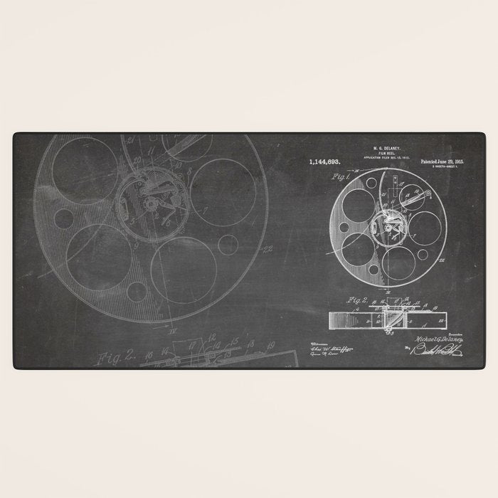 Film Reel Patent - Classic Cinema Art - Black Chalkboard Desk Mat Gallery Image 3