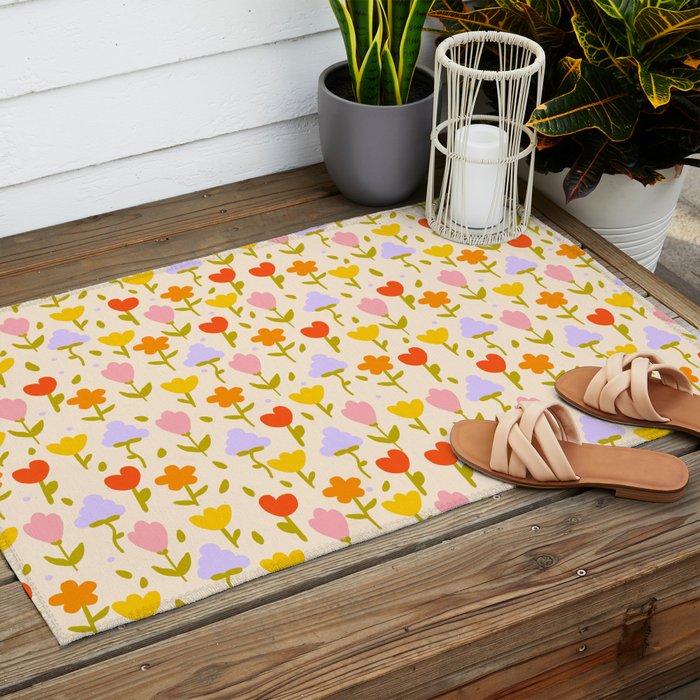 Colourful spring flowers pattern  Outdoor Rug Gallery Image 2