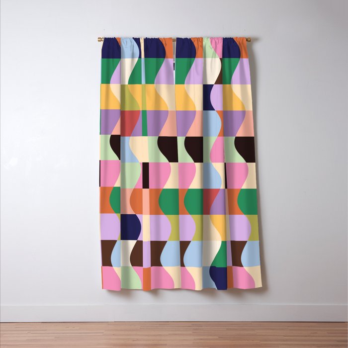 Retro Colorful Wavy Checkerboard Window Curtain Gallery Image 3