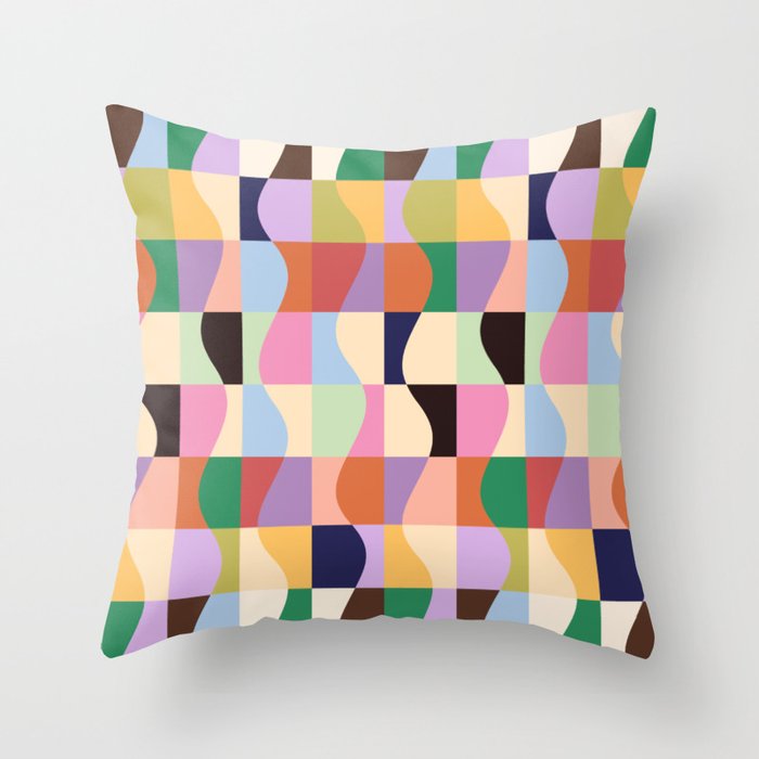 Retro Colorful Wavy Checkerboard Throw Pillow Gallery Image 6