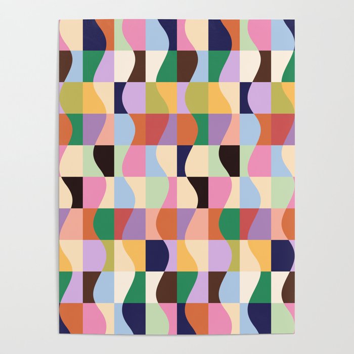 Retro Colorful Wavy Checkerboard Poster Gallery Image 4