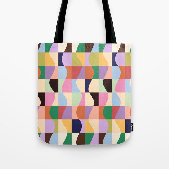 Retro Colorful Wavy Checkerboard Tote Bag Gallery Image 1