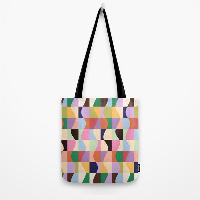 Retro Colorful Wavy Checkerboard Tote Bag Gallery Image 2