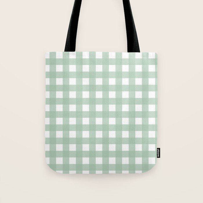 Buffalo Checks in Sage Green and White Tote Bag Gallery Image 1