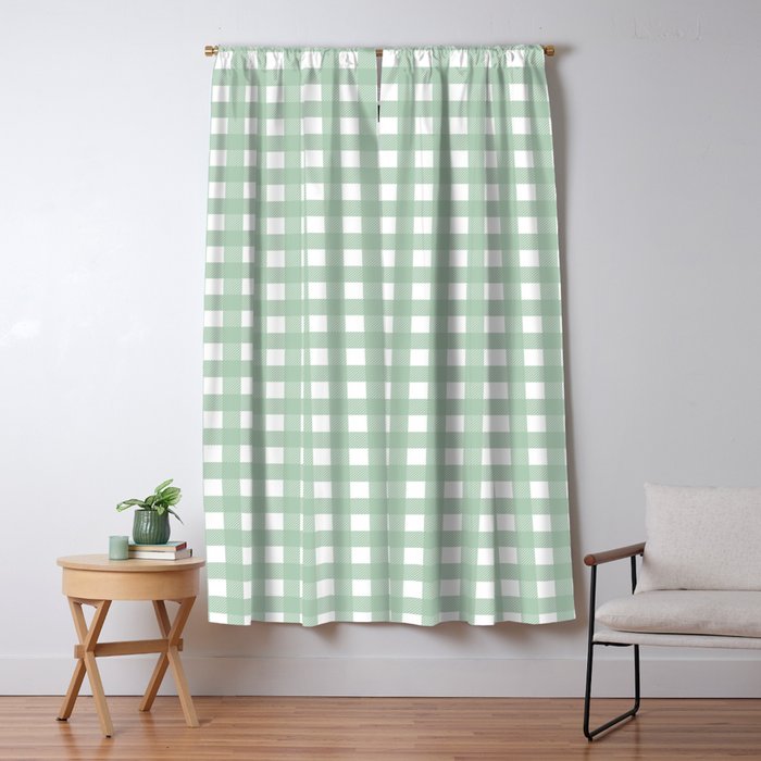 Buffalo Checks in Sage Green and White Window Curtain Gallery Image 1