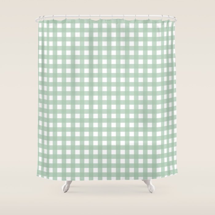 Buffalo Checks in Sage Green and White Shower Curtain Gallery Image 1