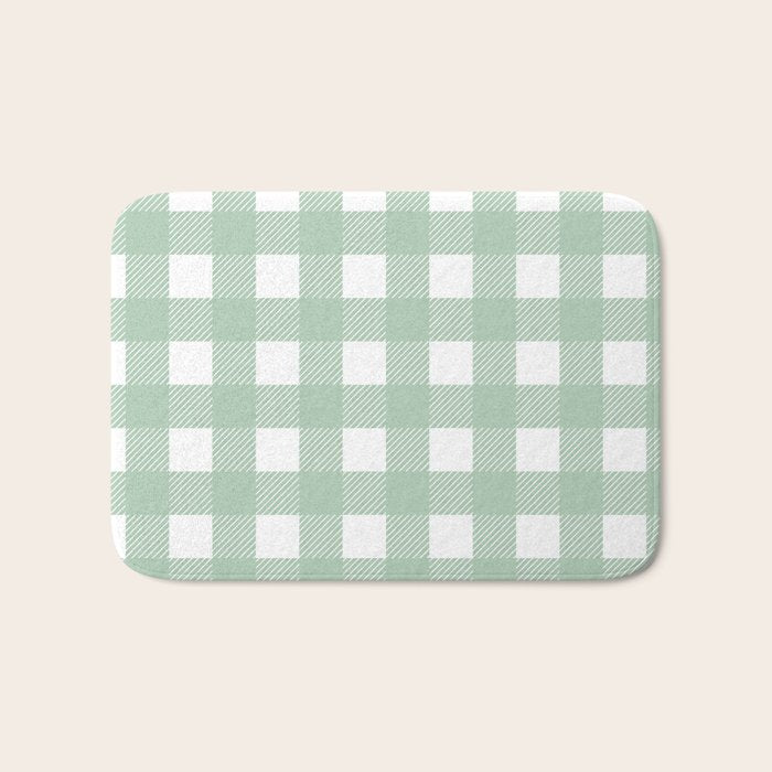 Buffalo Checks in Sage Green and White Bath Mat Gallery Image 1