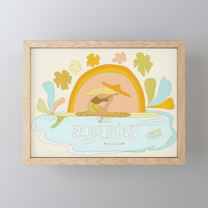Aquarius surf zodiac // retro art by surfy birdy Mini Art Print Gallery Image 1