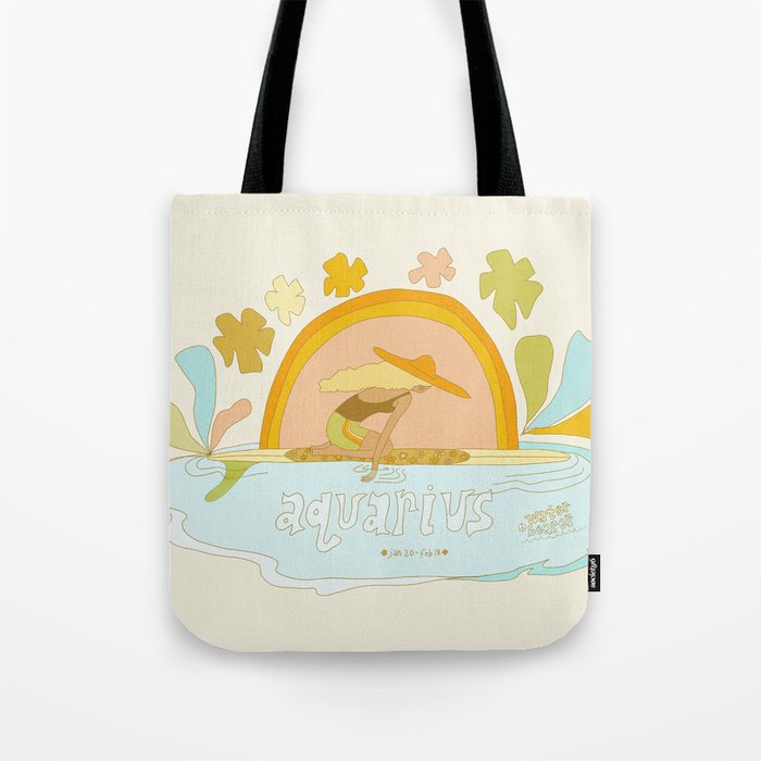 Aquarius surf zodiac // retro art by surfy birdy Tote Bag Gallery Image 1