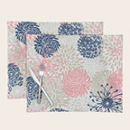 Floral Mixed Blooms, Blush Pink, Navy Blue, Gray, Beige Placemat Gallery Image 1