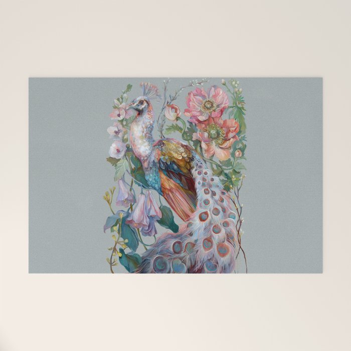 Floral Peacock Garden Welcome Mat Gallery Image 1