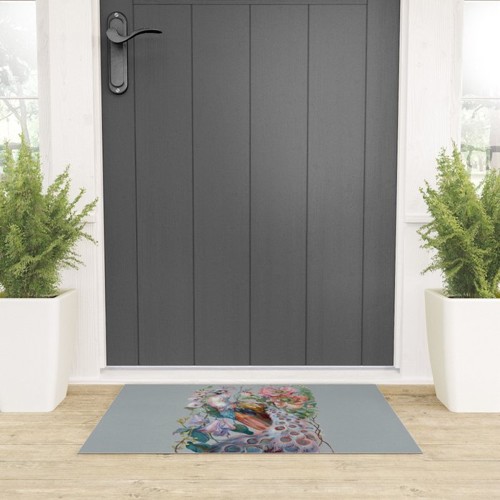 Floral Peacock Garden Welcome Mat Gallery Image 3