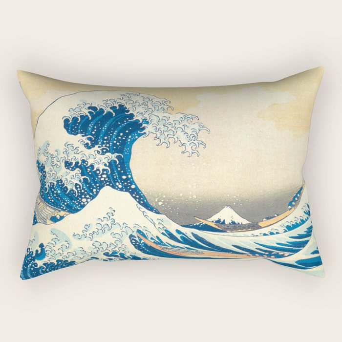 Japanese Woodblock Print The Great Wave of Kanagawa by Katsushika Hokusai Rectangular Pillow Gallery Image 1