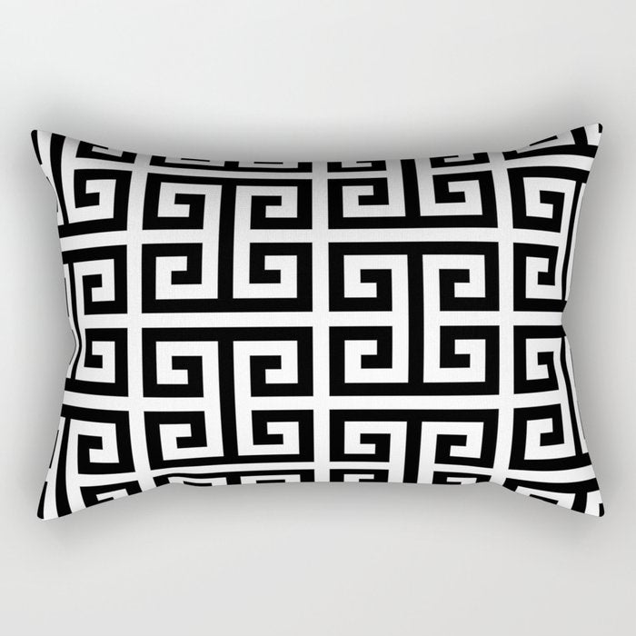 Large Black and White Greek Key Pattern Rectangular Pillow Gallery Image 2