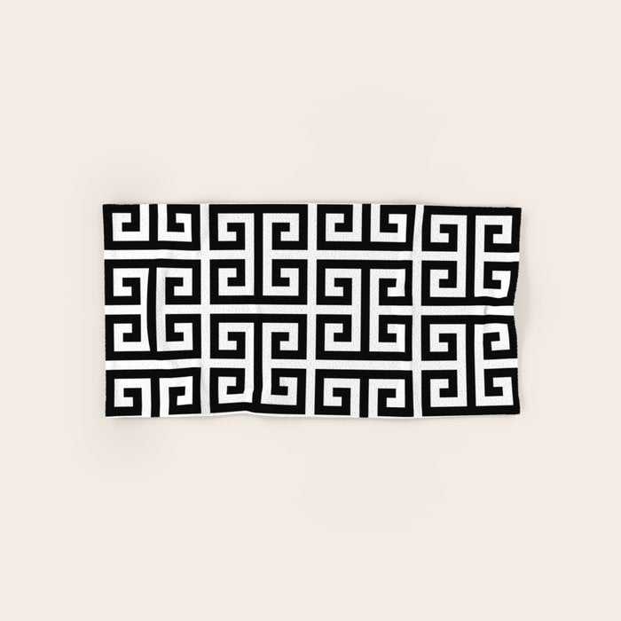 Large Black and White Greek Key Pattern Bath Towel Gallery Image 1