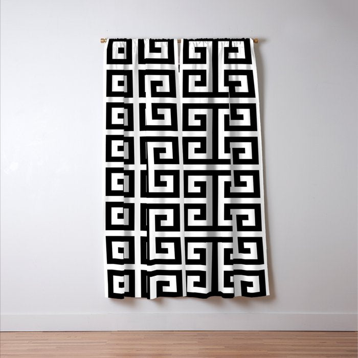 Large Black and White Greek Key Pattern Window Curtain Gallery Image 3