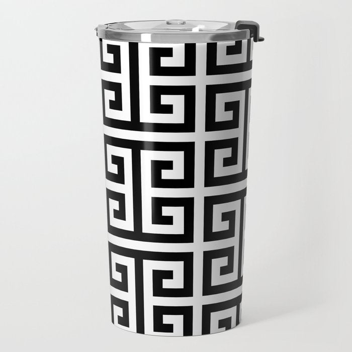 Large Black and White Greek Key Pattern Travel Mug Gallery Image 2