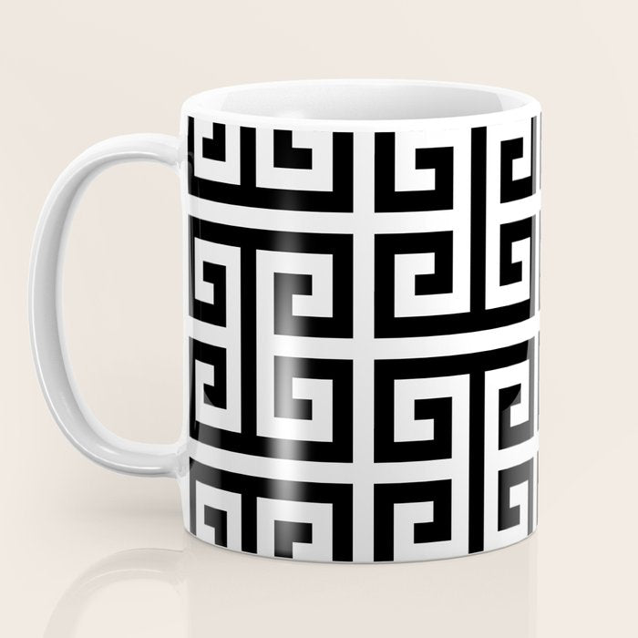 Large Black and White Greek Key Pattern Coffee Mug Gallery Image 3