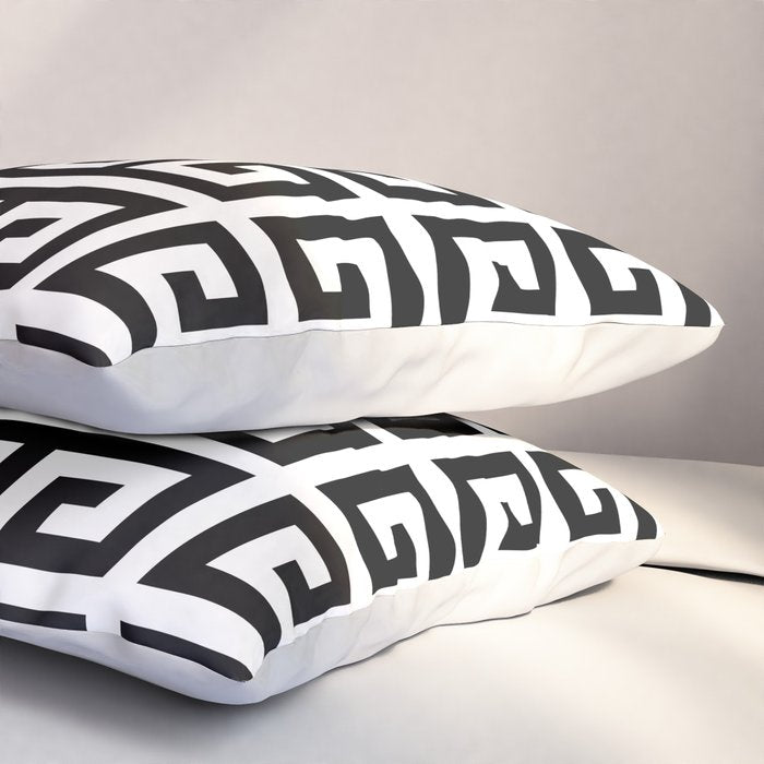 Large Black and White Greek Key Pattern Pillow Sham Gallery Image 3